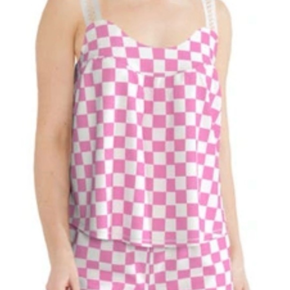 Kensie Lace Strap Pink Check PJ Top - Picture 4 of 12